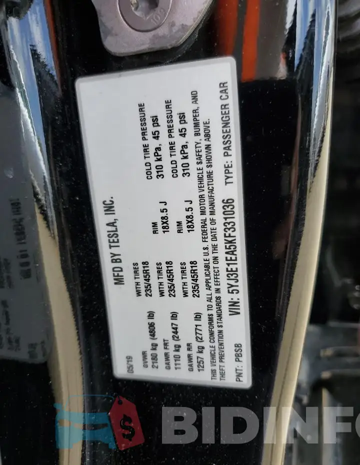 5YJ3E1EA5KF331036 Photo# 13