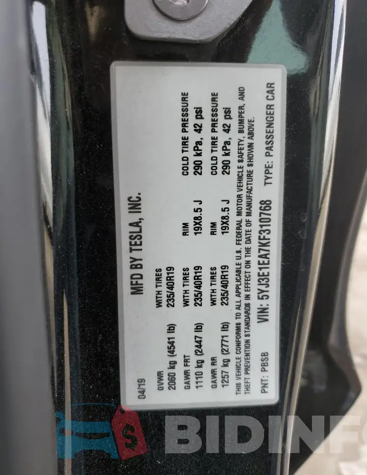 5YJ3E1EA7KF310768 Photo# 12