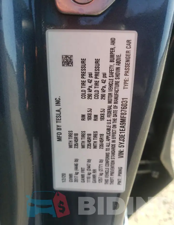 5YJ3E1EA9MF876031 Photo# 10