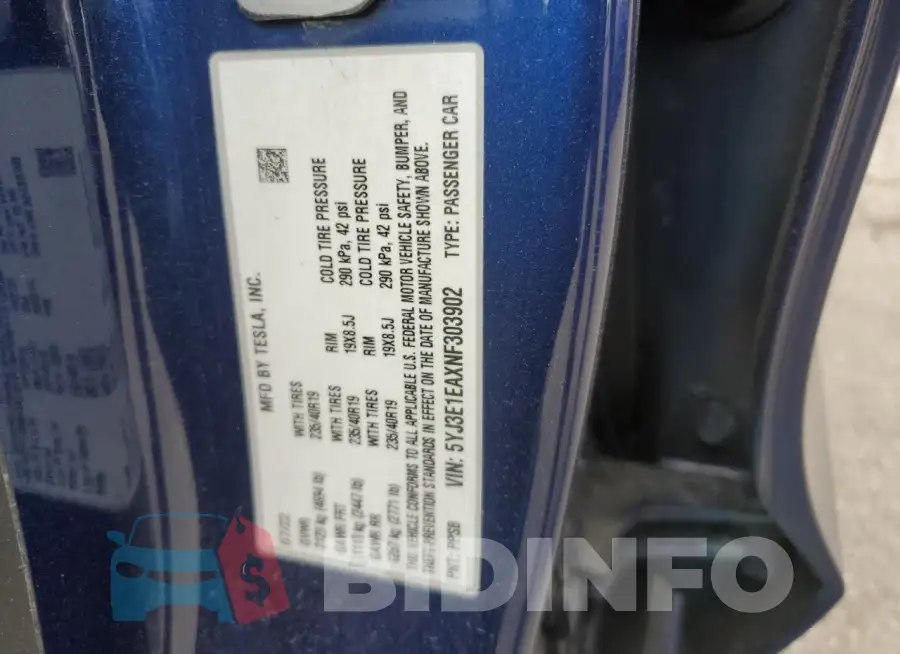 5YJ3E1EAXNF303902 Photo# 13
