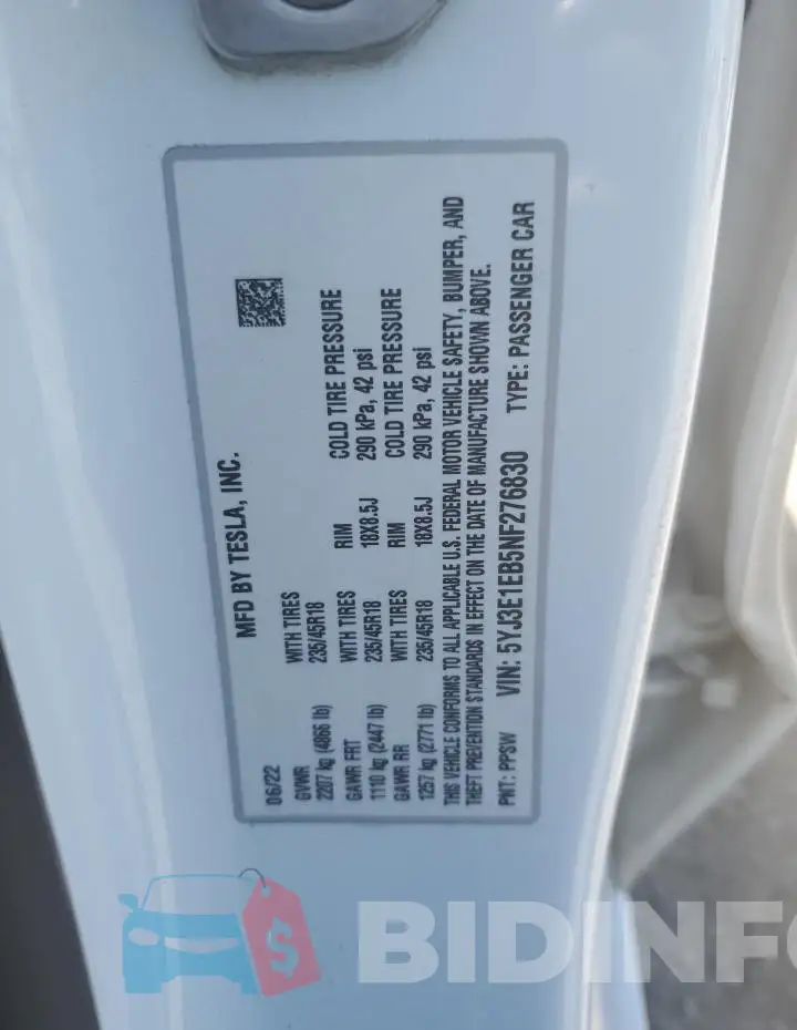 5YJ3E1EB5NF276830 Photo# 12