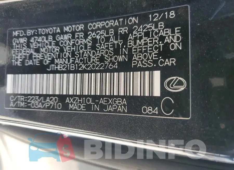 JTHB21B12K2022764 Photo# 12