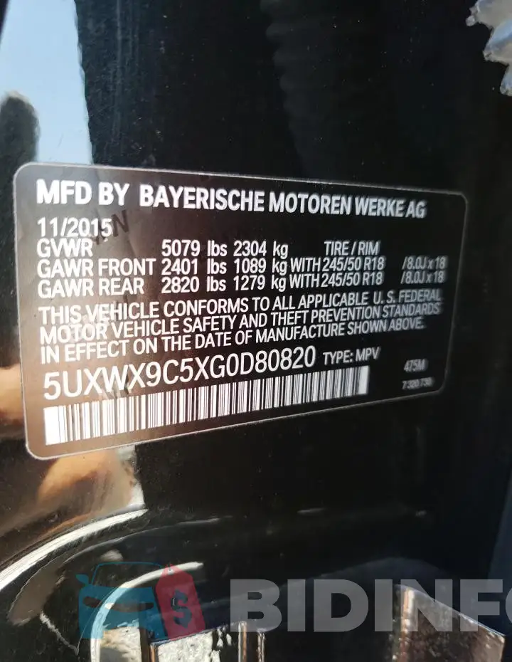 5UXWX9C5XG0D80820 Photo# 13