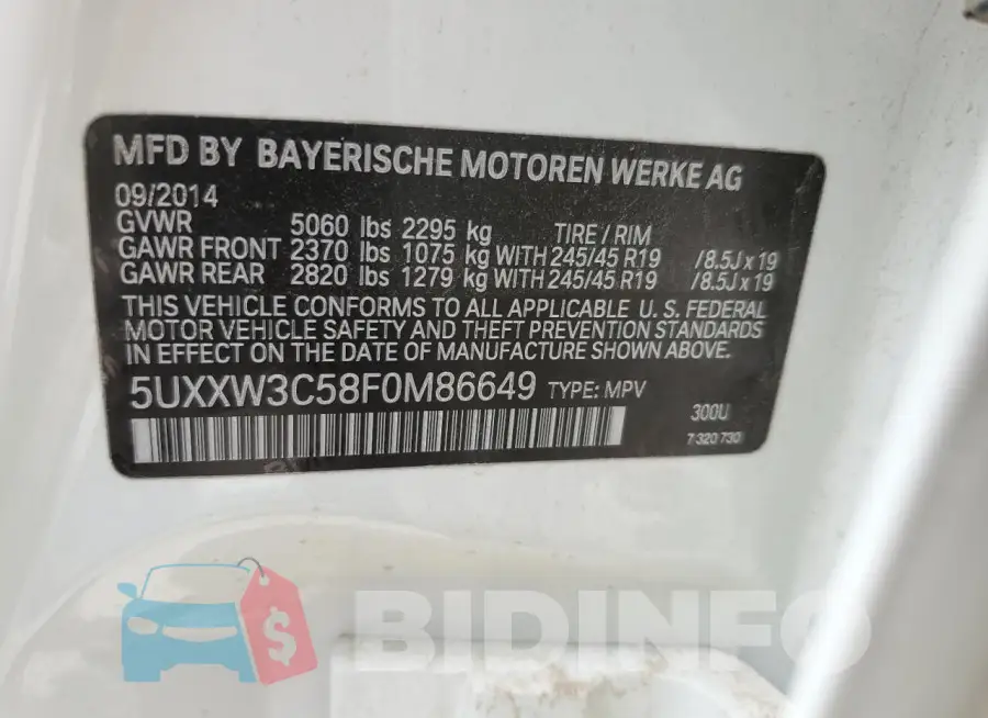 5UXXW3C58F0M86649 Photo# 13