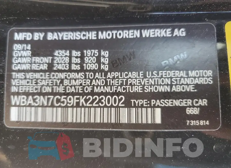 WBA3N7C59FK223002 Photo# 12