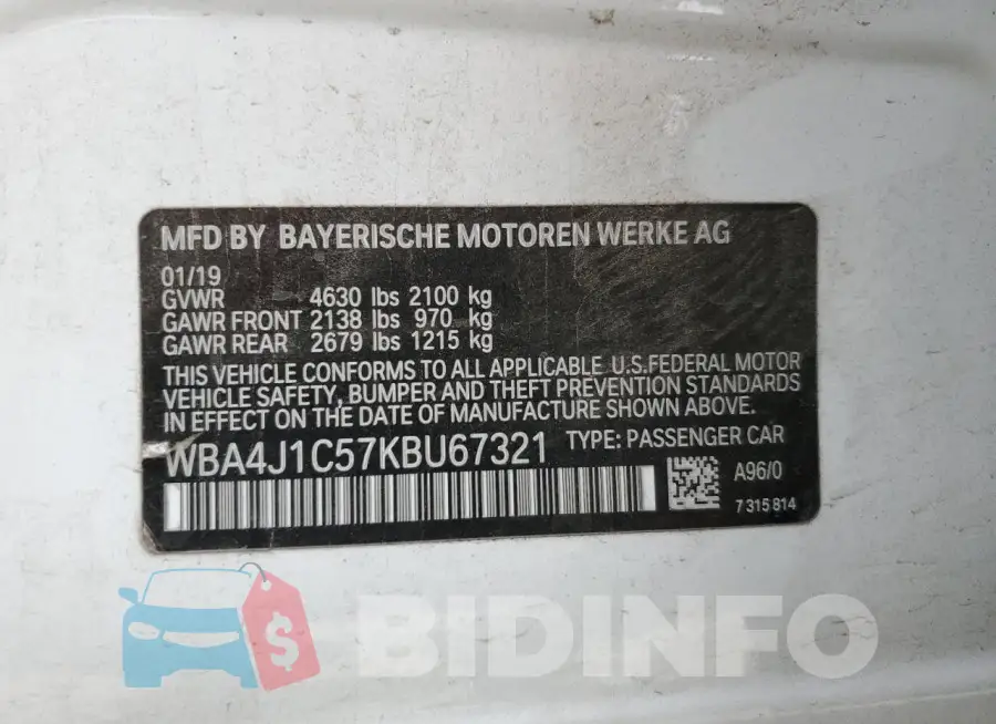 WBA4J1C57KBU67321 Photo# 12
