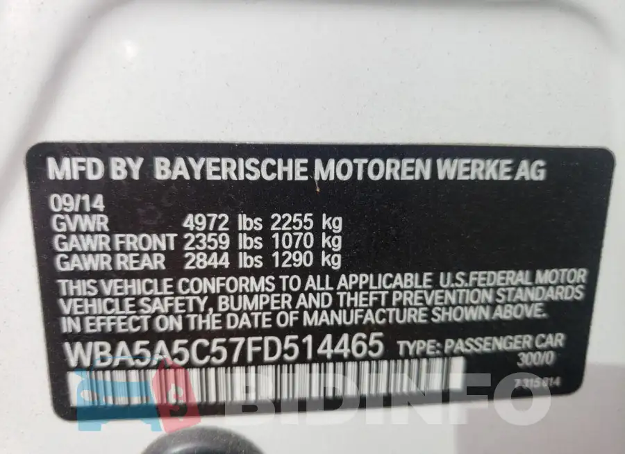 WBA5A5C57FD514465 Photo# 13