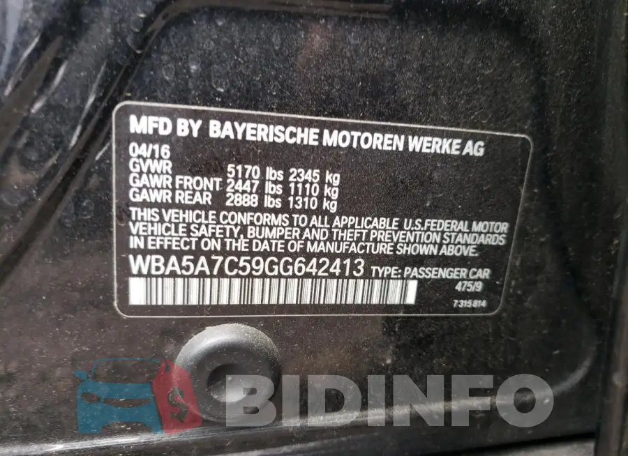 WBA5A7C59GG642413 Photo# 12