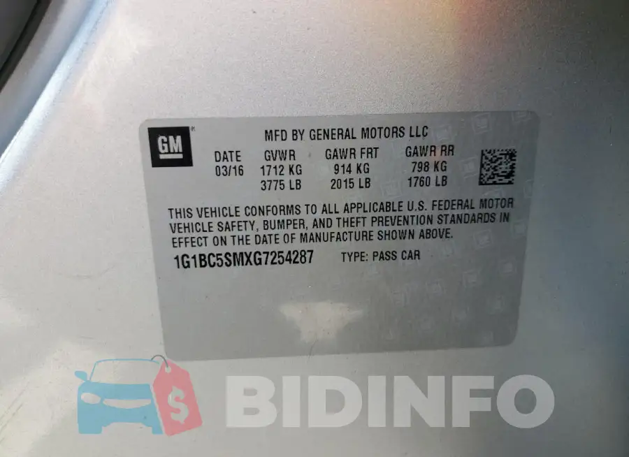 1G1BC5SMXG7254287 Photo# 12
