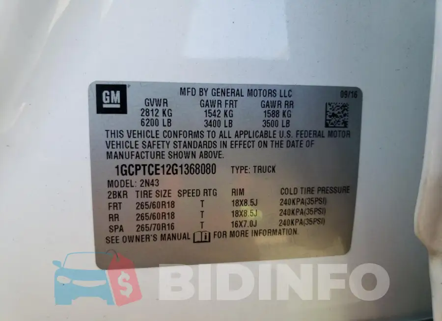1GCPTCE12G1368080 Photo# 12