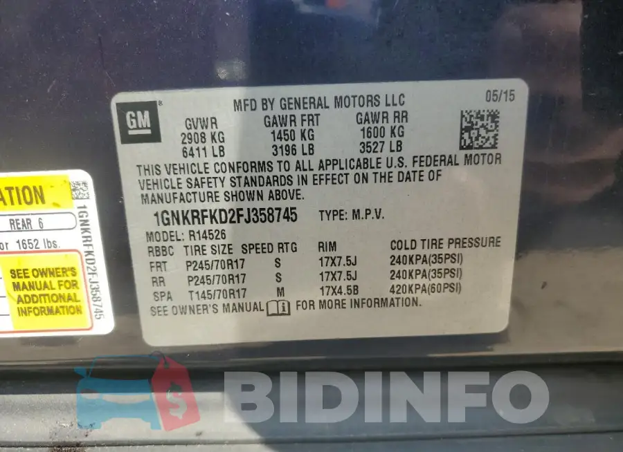 1GNKRFKD2FJ358745 Photo# 13