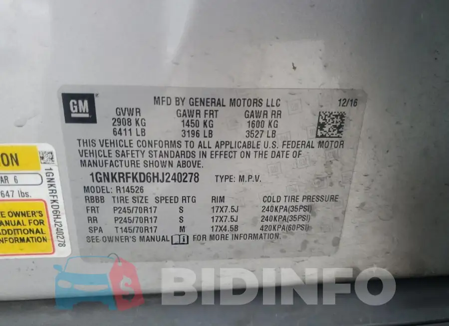 1GNKRFKD6HJ240278 Photo# 13
