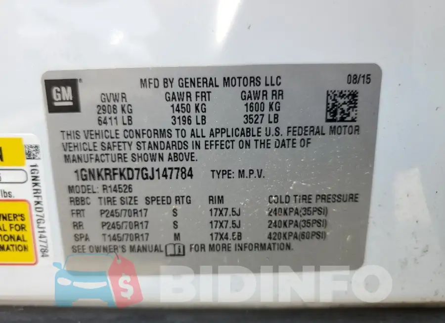 1GNKRFKD7GJ147784 Photo# 13