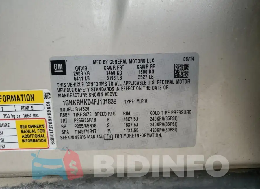 1GNKRHKD4FJ101839 Photo# 12