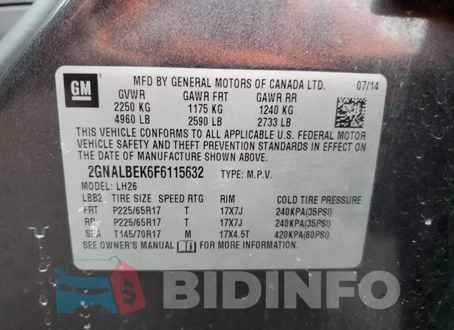 2GNALBEK6F6115632 Photo# 12