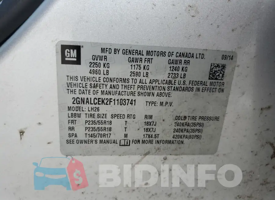 2GNALCEK2F1103741 Photo# 12
