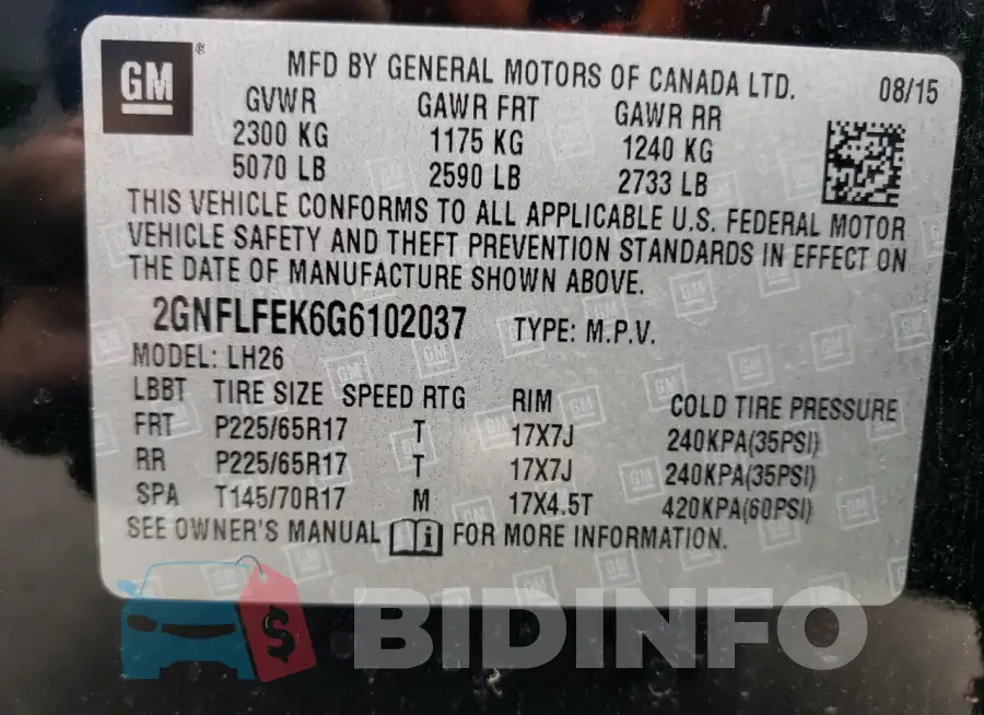 2GNFLFEK6G6102037 Photo# 13