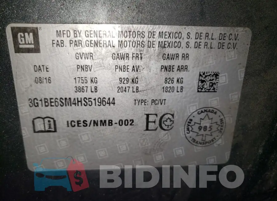 3G1BE6SM4HS519644 Photo# 12