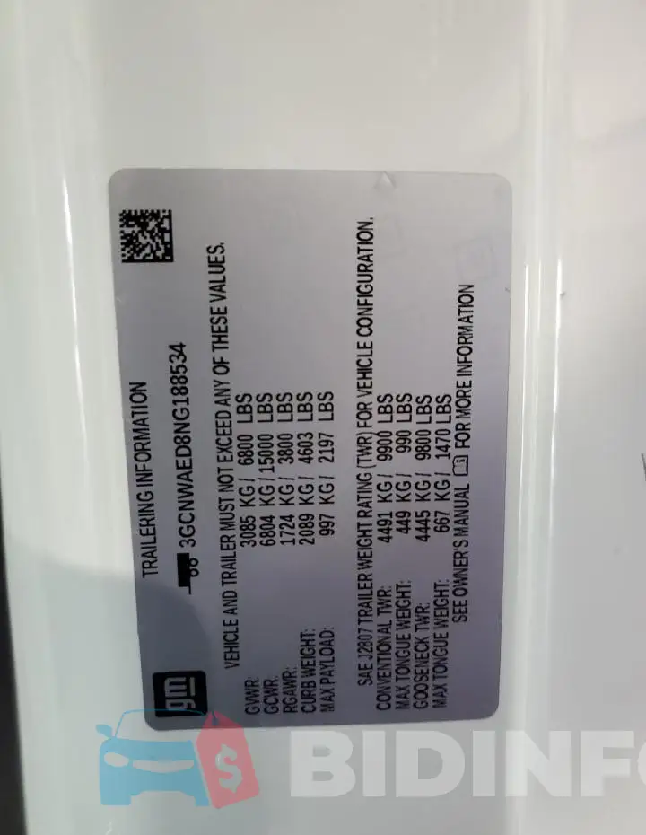 3GCNWAED8NG188534 Photo# 13