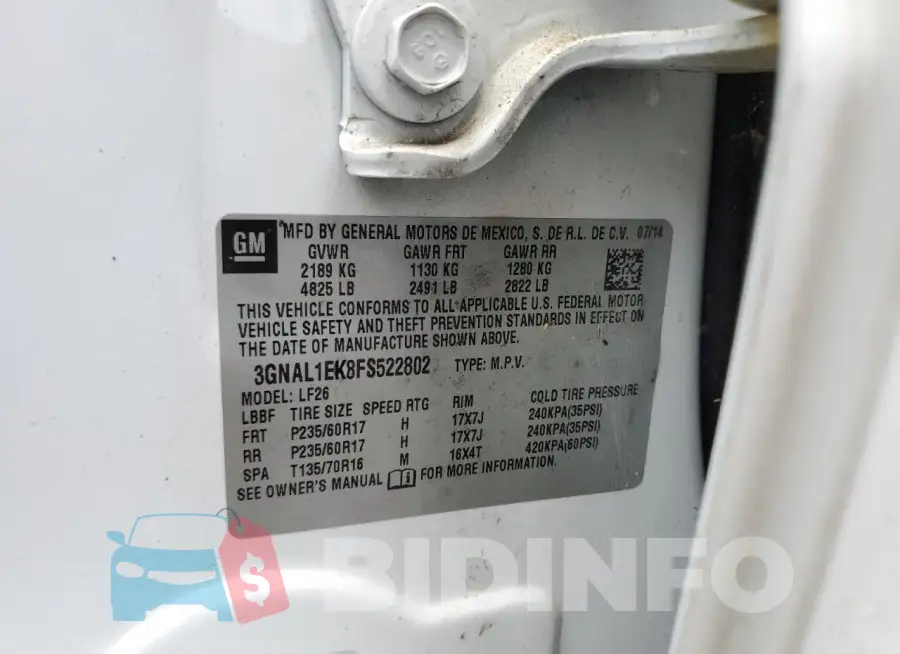 3GNAL1EK8FS522802 Photo# 12