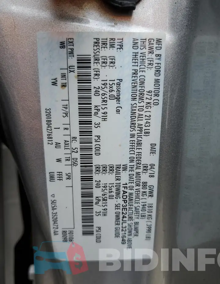 1FADP3E24JL321649 Photo# 13
