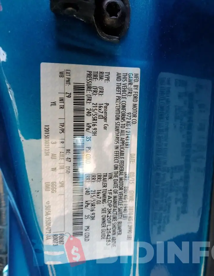 1FADP3K20FL254253 Photo# 12