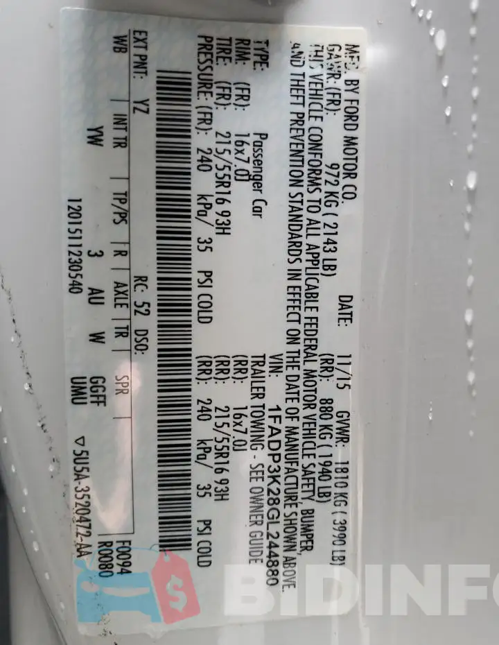 1FADP3K28GL244880 Photo# 12