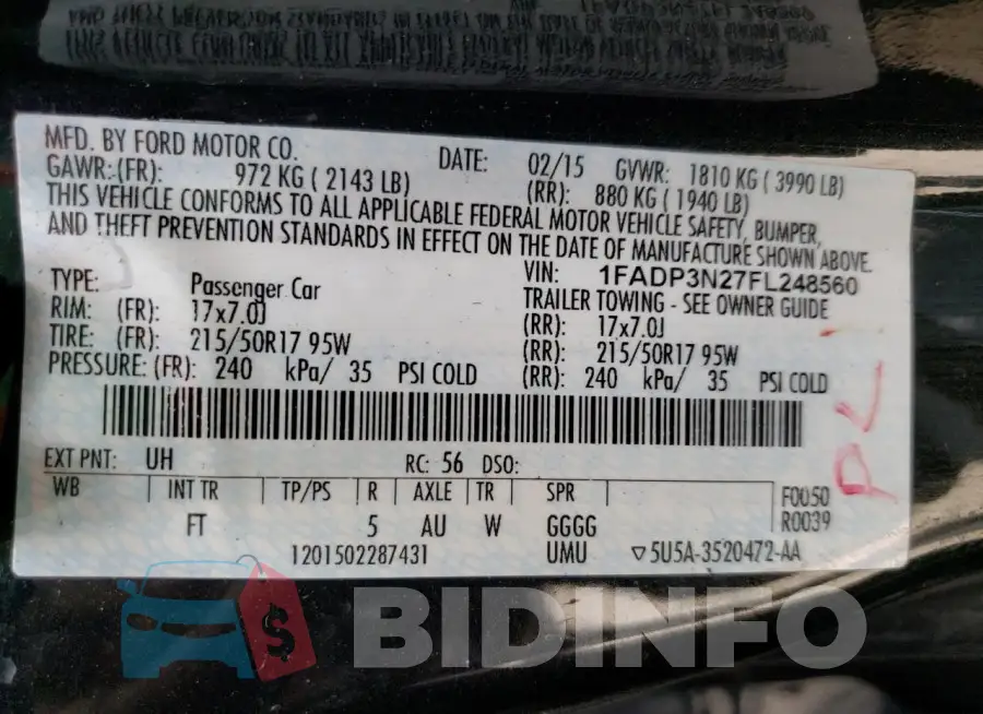 1FADP3N27FL248560 Photo# 12