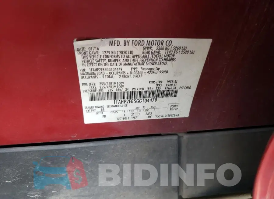 1FAHP2F85GG104479 Photo# 12
