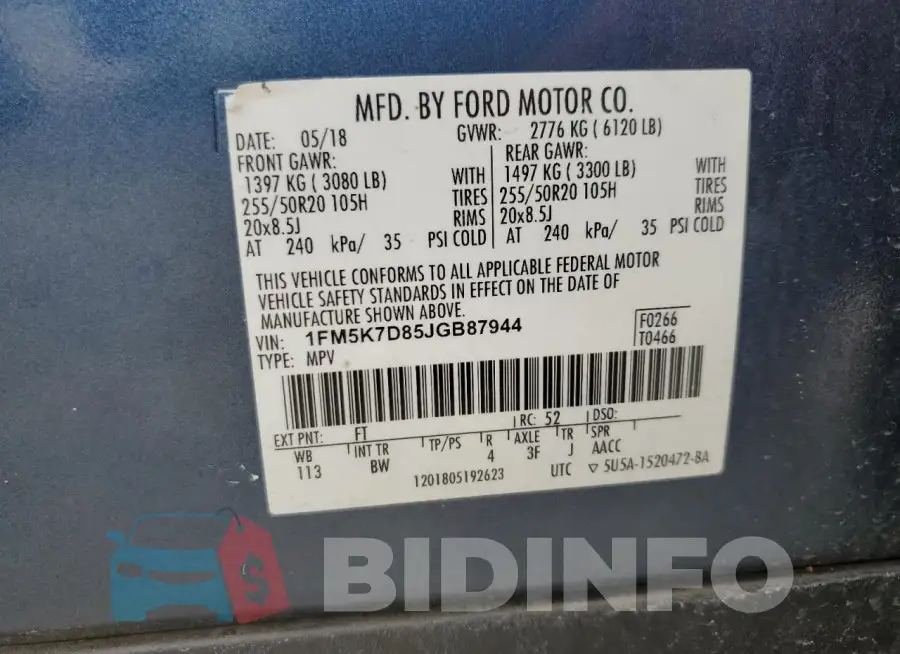 1FM5K7D85JGB87944 Photo# 13