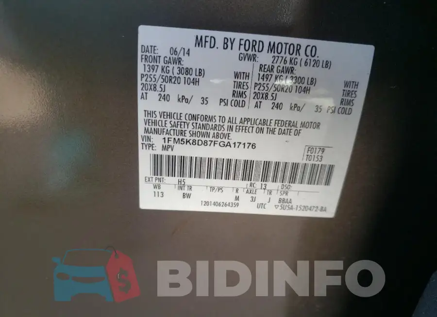1FM5K8D87FGA17176 Photo# 12