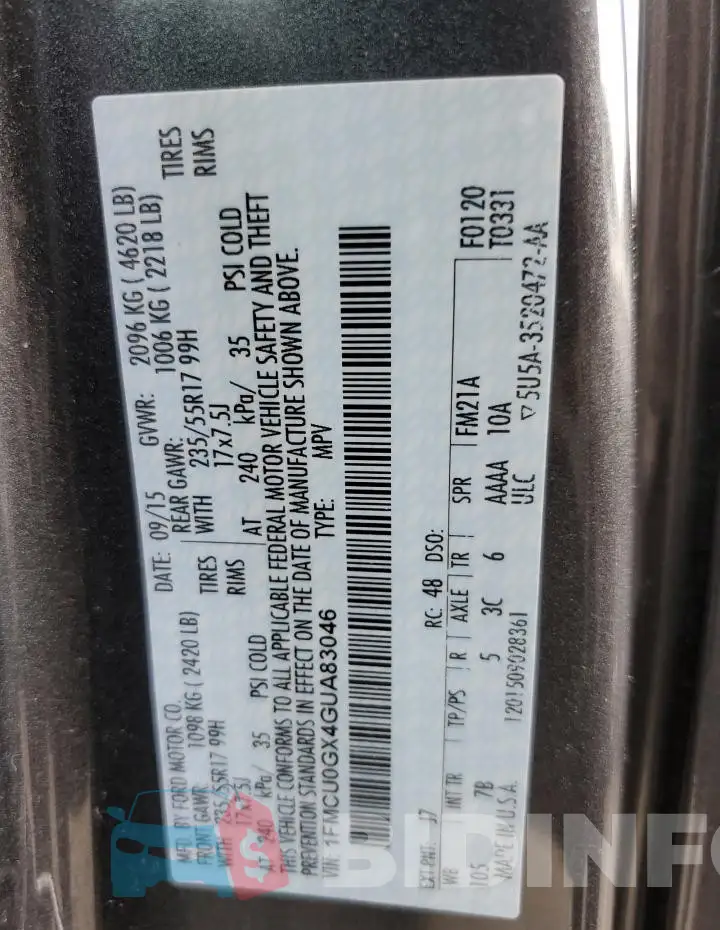 1FMCU0GX4GUA83046 Photo# 12