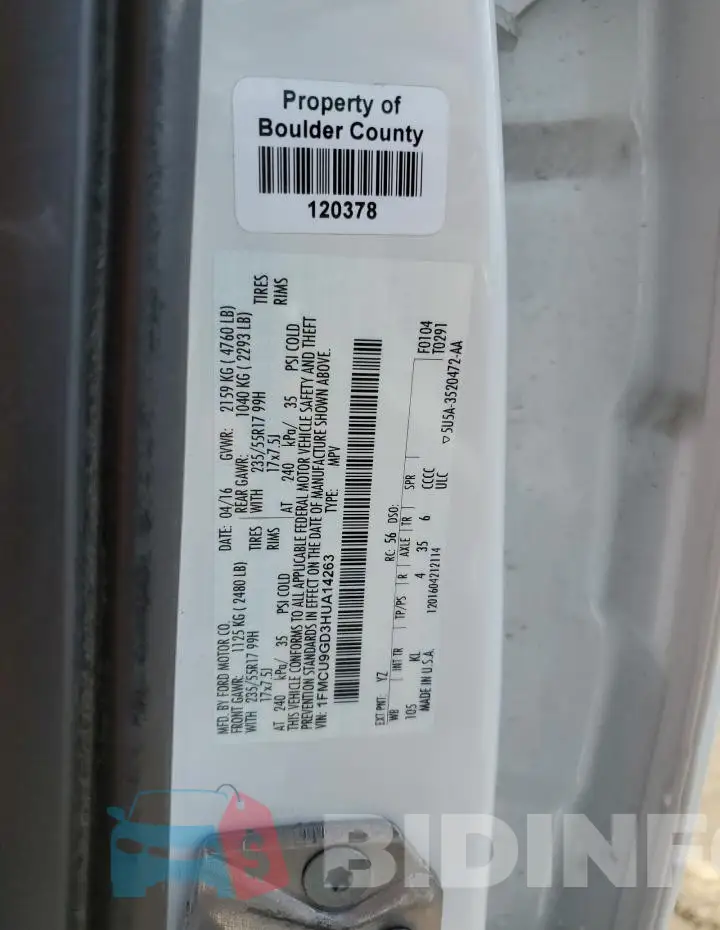 1FMCU9GD3HUA14263 Photo# 13