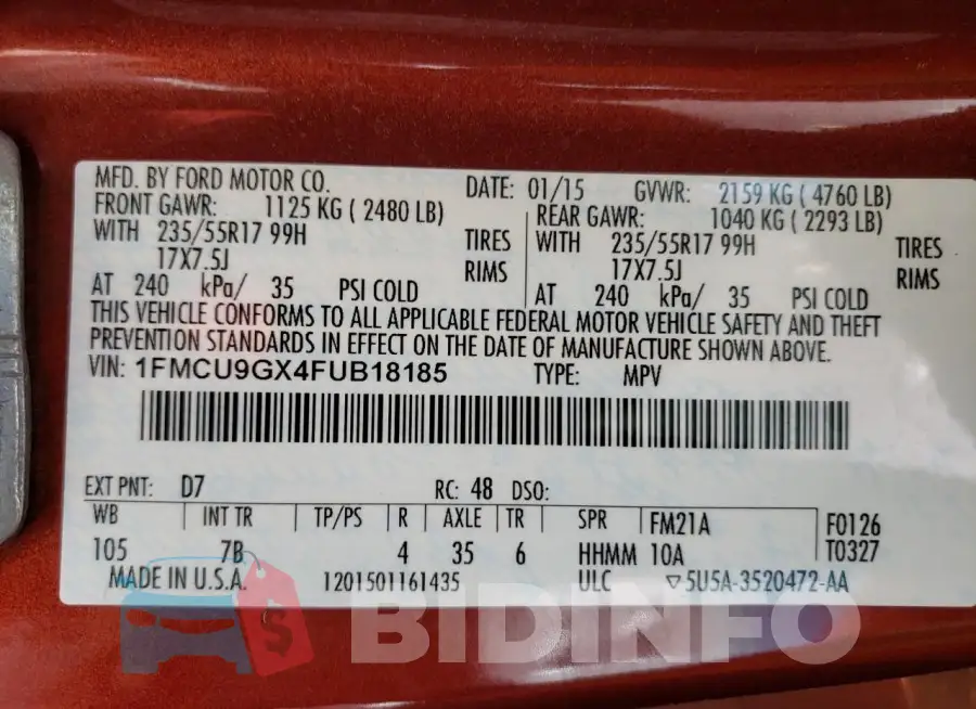 1FMCU9GX4FUB18185 Photo# 13