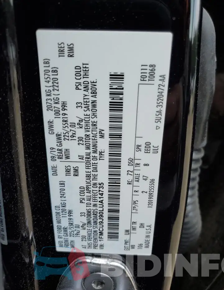 1FMCU9J90LUA14735 Photo# 13