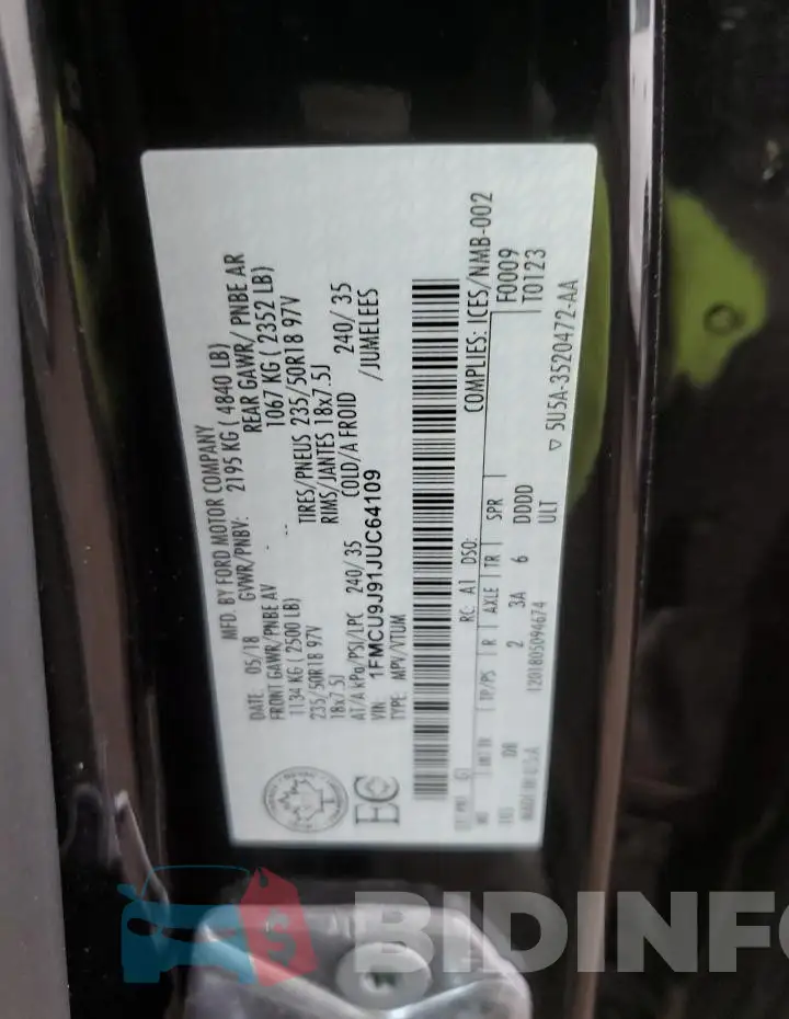 1FMCU9J91JUC64109 Photo# 13