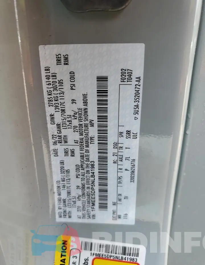 1FMEE5DP5NLB41983 Photo# 13