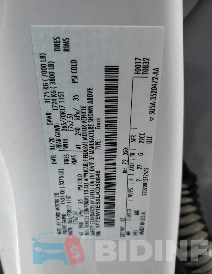 1FTEW1E50LKD50848 Photo# 12