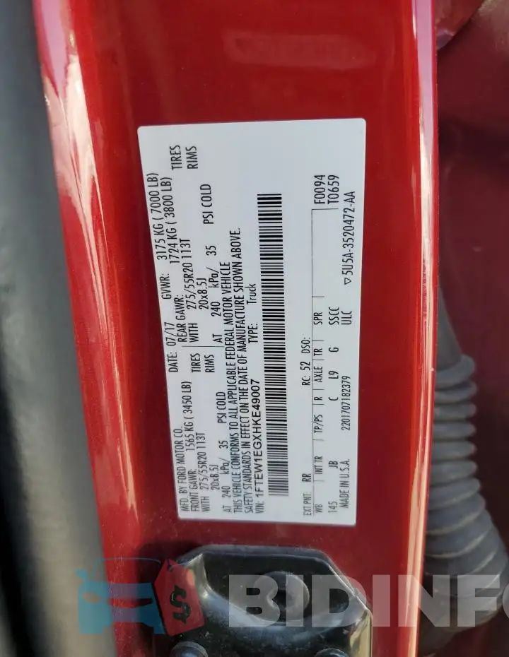 1FTEW1EGXHKE49007 Photo# 12