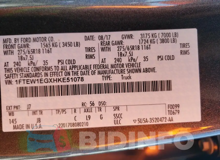 1FTEW1EGXHKE51078 Photo# 13