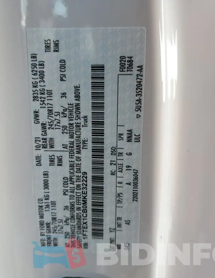 1FTEX1CB0MKE32229 Photo# 12