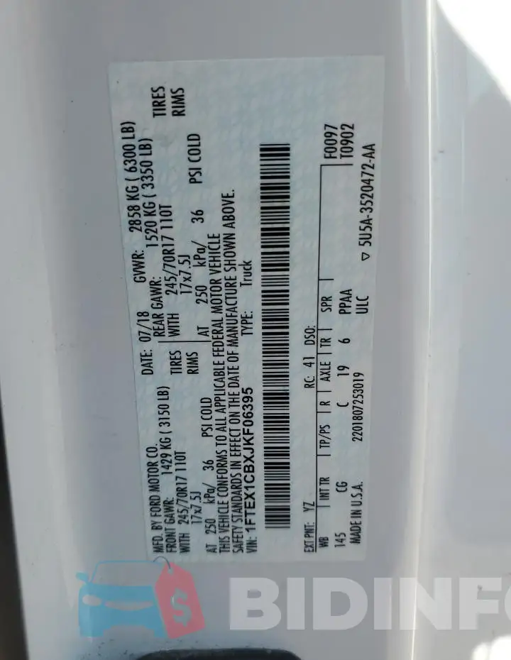 1FTEX1CBXJKF06395 Photo# 12