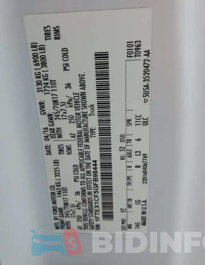 1FTEX1CF5GFB98444 Photo# 12