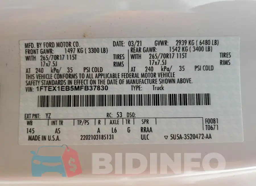 1FTEX1EB5MFB37830 Photo# 12