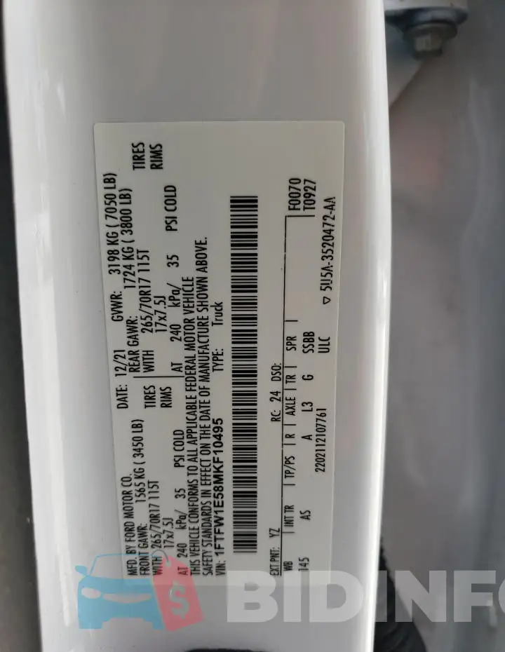 1FTFW1E58MKF10495 Photo# 12