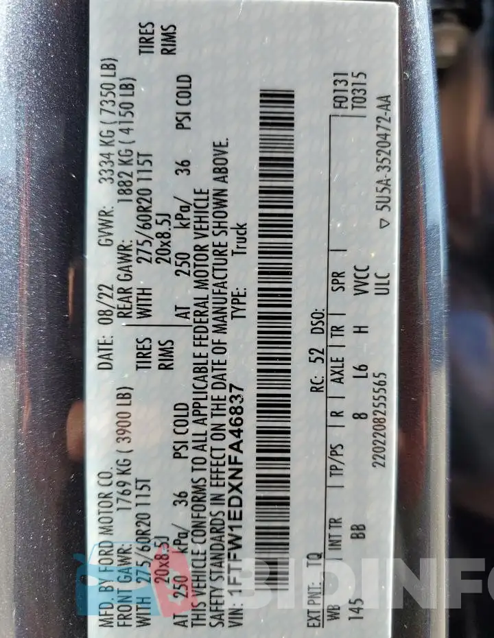 1FTFW1EDXNFA46837 Photo# 13