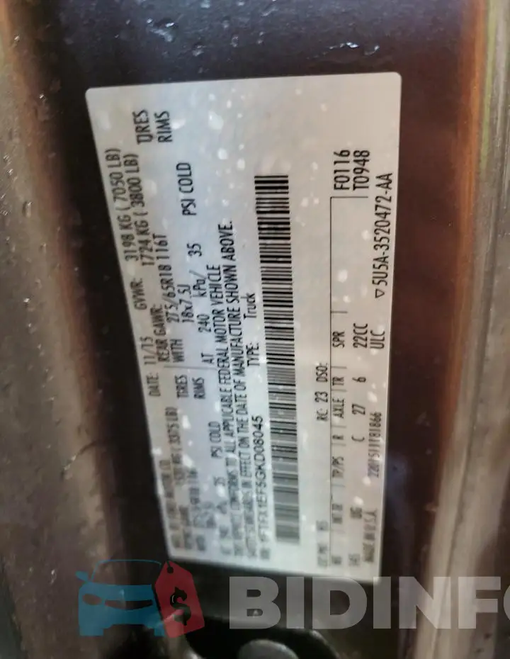 1FTFX1EF5GKD08045 Photo# 12