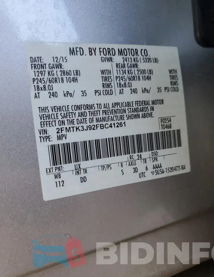 2FMTK3J92FBC41261 Photo# 14
