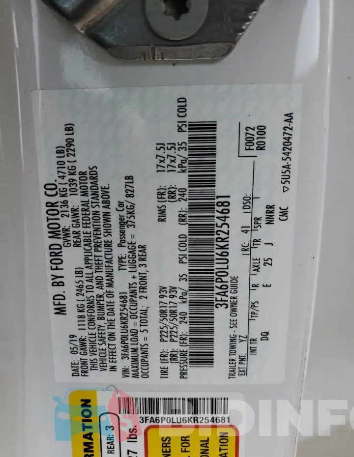 3FA6P0LU6KR254681 Photo# 12