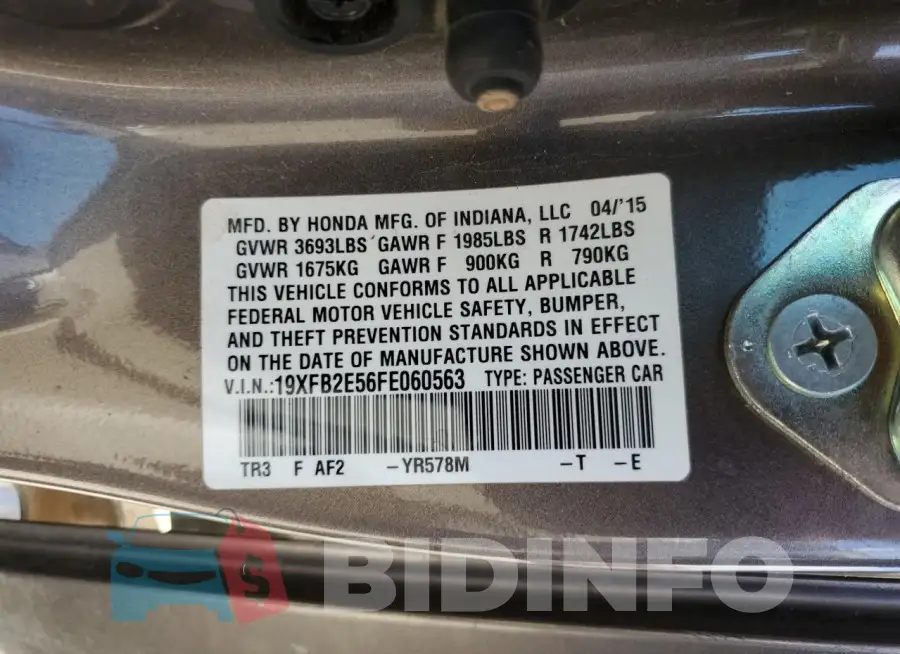 19XFB2E56FE060563 Photo# 12